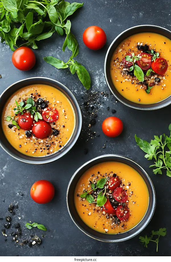Delicious Creamy Tomato Soup with Cherry Tomatoes and Herbs