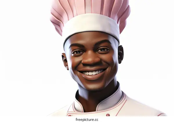 Black male chef in a pink chef hat smiling