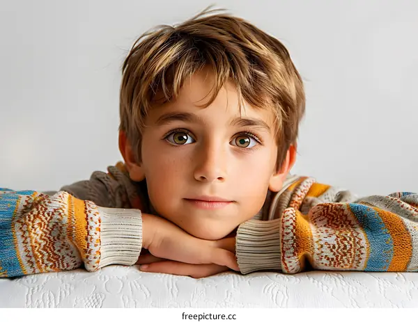 Portrait of a Young Boy with Brown Hair and Green Eyes