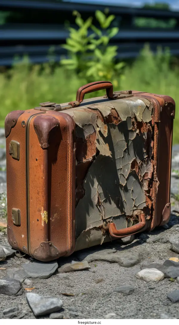 Vintage Weathered Suitcase on Rocks