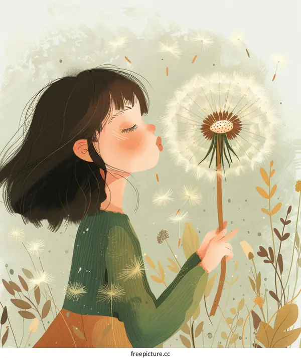 Little girl blowing dandelion flower