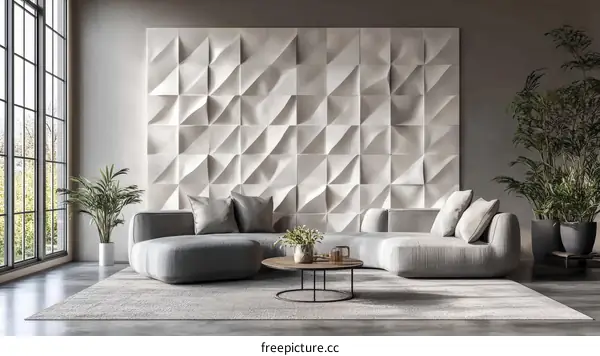 Modern Living Room with Geometric Wall Decor