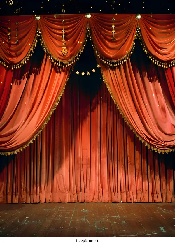 Red Velvet Stage Curtain with Gold Trim