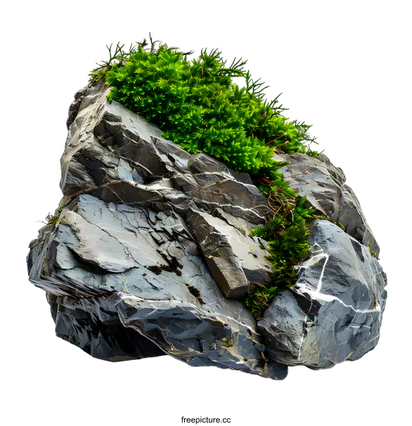 [Transparent Background PNG]Green Moss Growing on a Large Rock