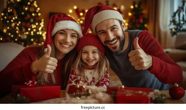 Christmas Family Photo with Thumbs Up