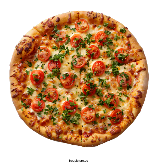 [Transparent Background PNG]Delicious Cheese Pizza with Tomatoes and Parsley