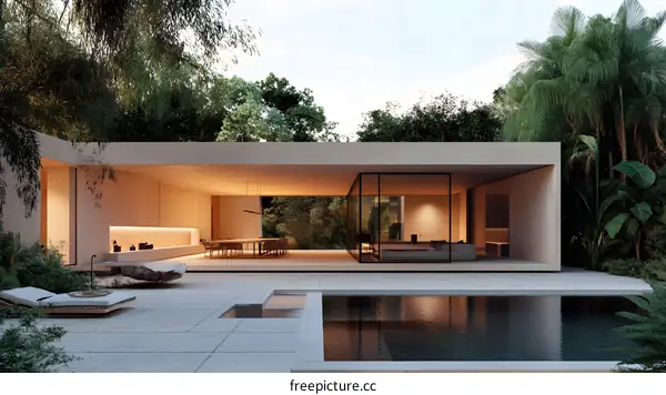 Modern Minimalist House Design with Swimming Pool in Tropical Forest