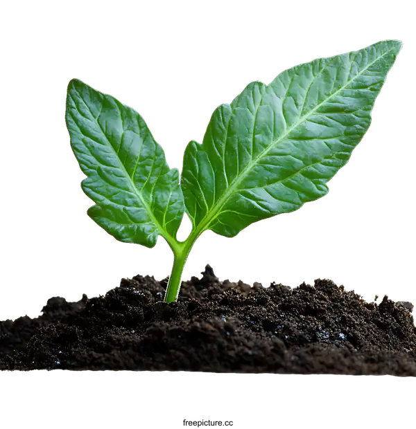 [Transparent Background PNG]Young Tomato Plant Growing in Soil