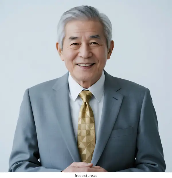 Elderly man in formal suit with a confident smile