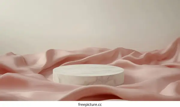 Elegant Marble Podium with Flowing Silk Fabric