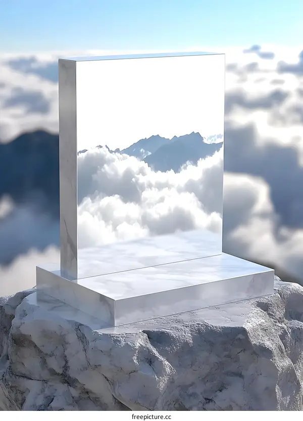 White Marble Platform On Top of Rock Cliff with Mountains View