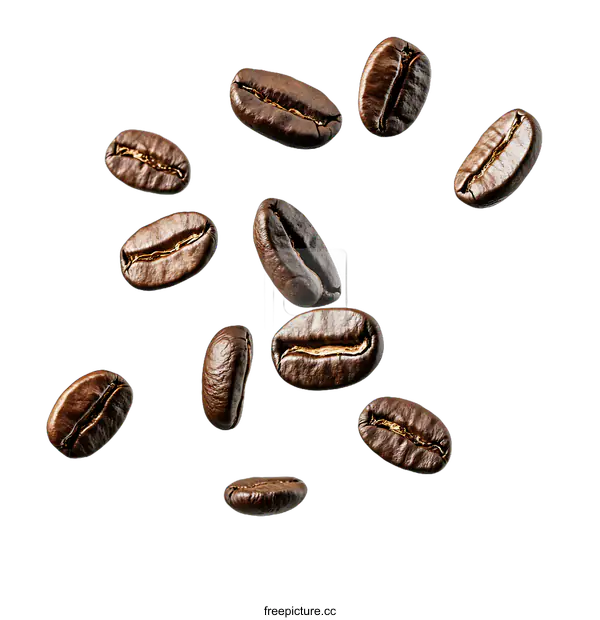 [Transparent Background PNG]Roasted Coffee Beans Falling on transparent background