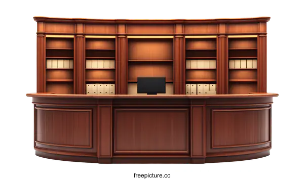 [Transparent Background PNG]Classic Wooden Reception Desk with Bookcase