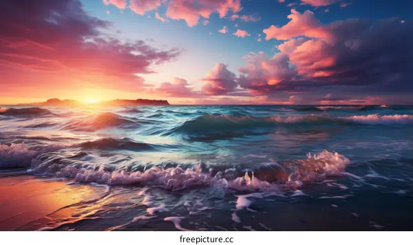 Pink clouds over the ocean at sunset