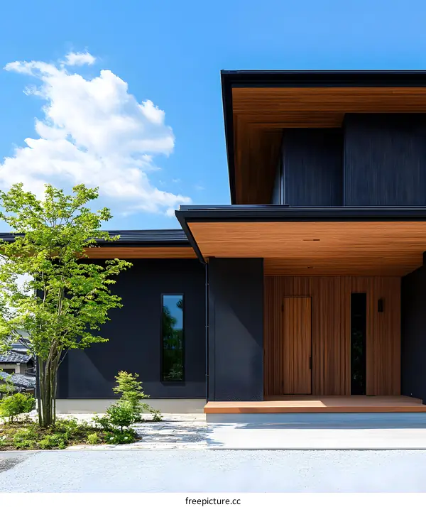 Modern Japanese House with Wooden Accents