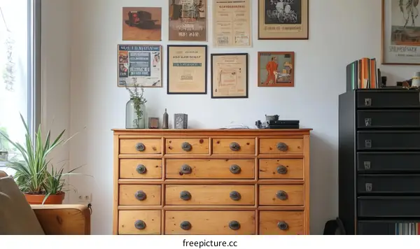 Vintage Wooden Chest of Drawers in a Modern Apartment