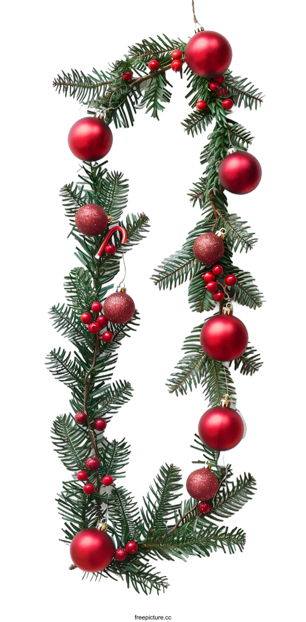 [Transparent Background PNG]Christmas Wreath with Red Ornaments and Berries