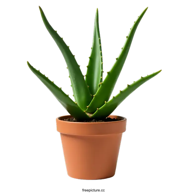 [Transparent Background PNG]Green Aloe Vera Plant in Brown Pot on transparent background