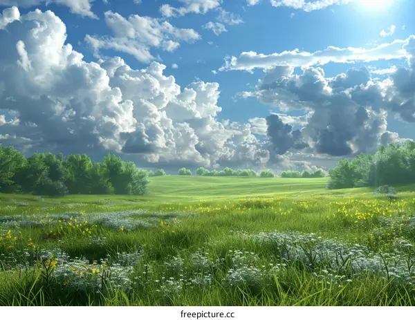 A Beautiful Summer Meadow Under a Cloudy Sky