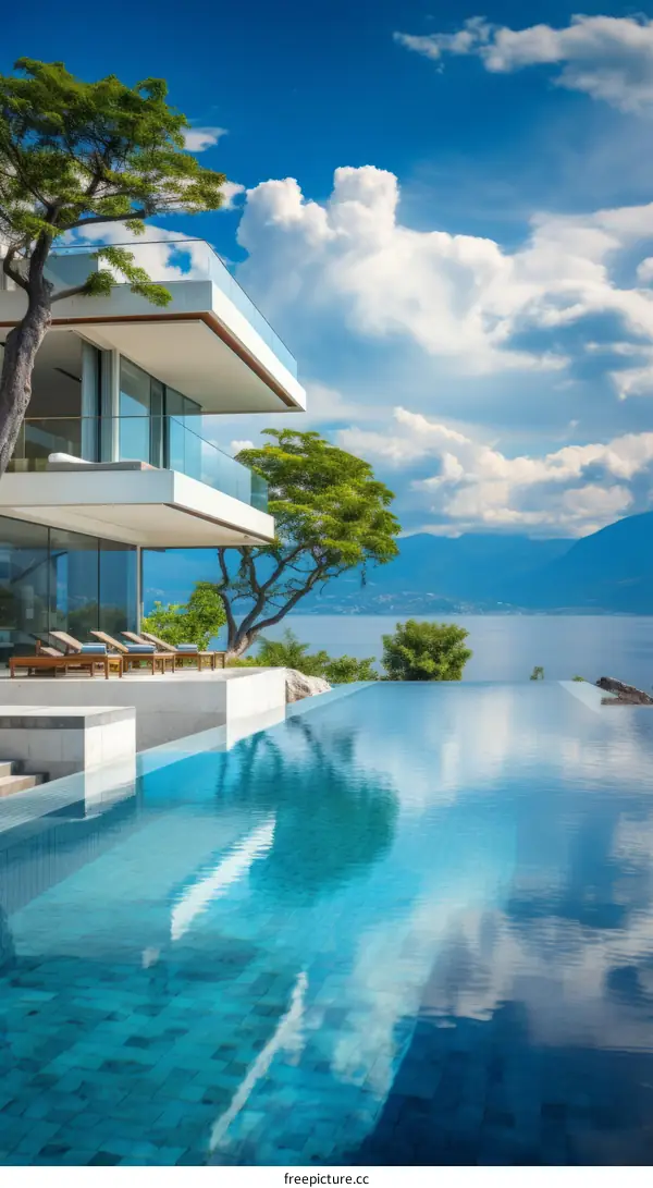 Modern Lakefront Villa with Infinity Pool and Mountain Views
