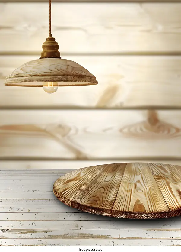 Wooden Tabletop With Hanging Lightbulb