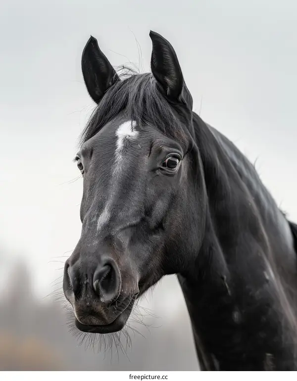 Black Horse Portrait with White Blaze