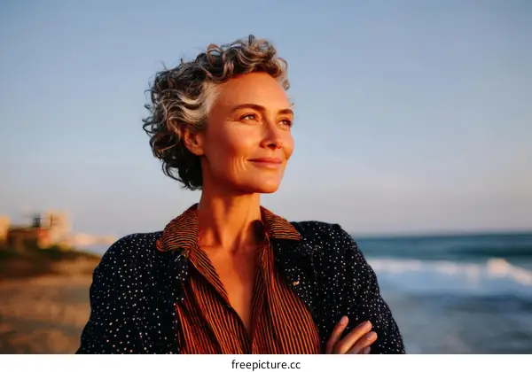 A Thoughtful Woman by the Sea at Sunset