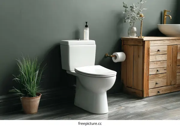 Modern Bathroom Toilet Suite with Wooden Vanity