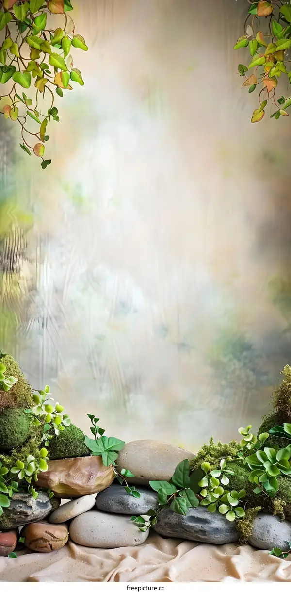 Green Leaves and Stones Background