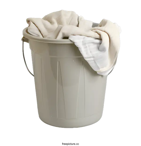 [Transparent Background PNG]Grey Plastic Bucket with White Towels Inside