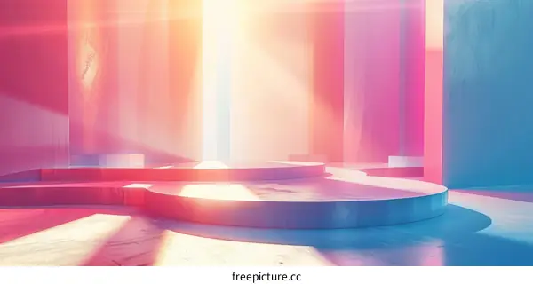 Empty Stage with a Glowing Pink and Blue Background