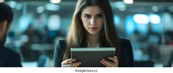 Business Woman Looking At Tablet In Office