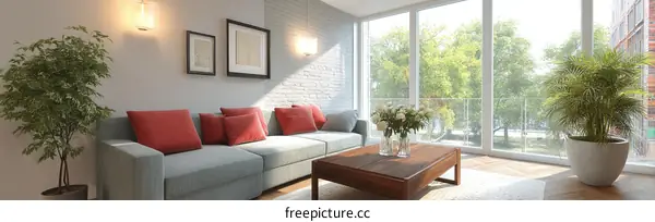 Modern Living Room Interior Design with Large Windows