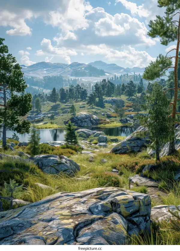 Rocky Mountains Picturesque Landscape with Sparkling Lake and Majestic Trees