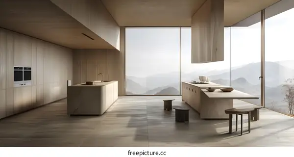 Modern Minimalist Kitchen with Mountain View