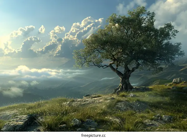 Scenic Mountain Landscape With A Single Tree