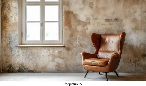 Vintage Leather Wingback Chair by a Window