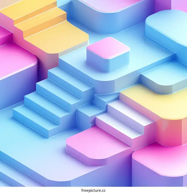 Colorful 3D geometric shapes with stairs
