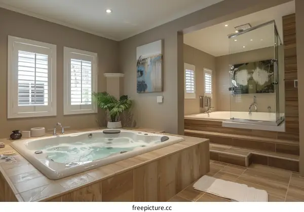 Modern Bathroom With Jacuzzi Tub and Shower