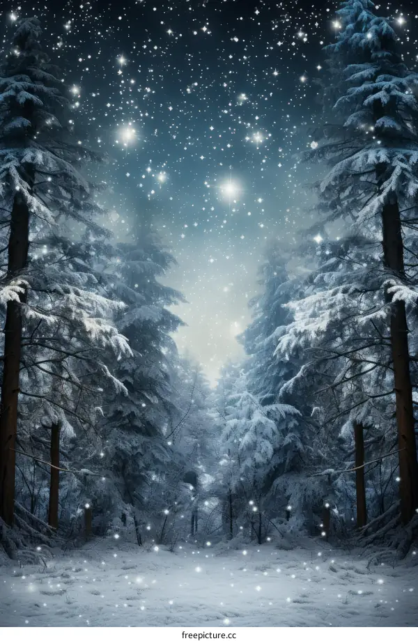 A Snowy Forest at Night