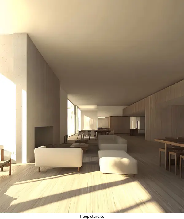 Modern Minimalist Living Room Interior Design With Wooden Floors And Natural Light