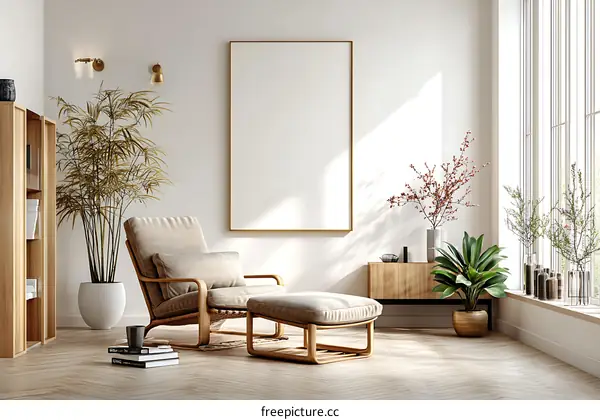 Modern Minimalist Living Room Mockup with Empty Frame