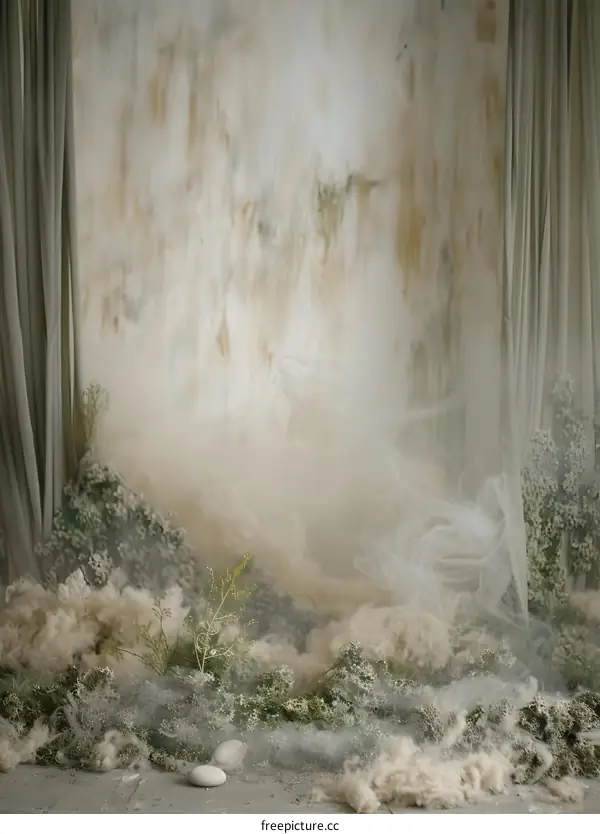 Abstract Foggy Nature Scene with White Stones