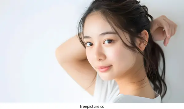 Portrait of Young Asian Woman with Long Hair