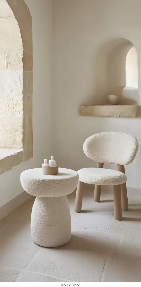 Modern White Chair And Table Set In Minimalist Interior Design