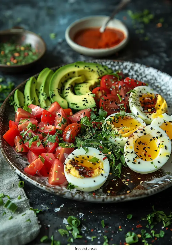 avocado tomato salad with eggs