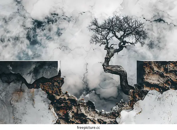 Abstract Tree with Cracked Marble Background