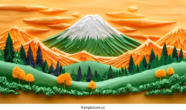 Colorful Paper Mountain Landscape