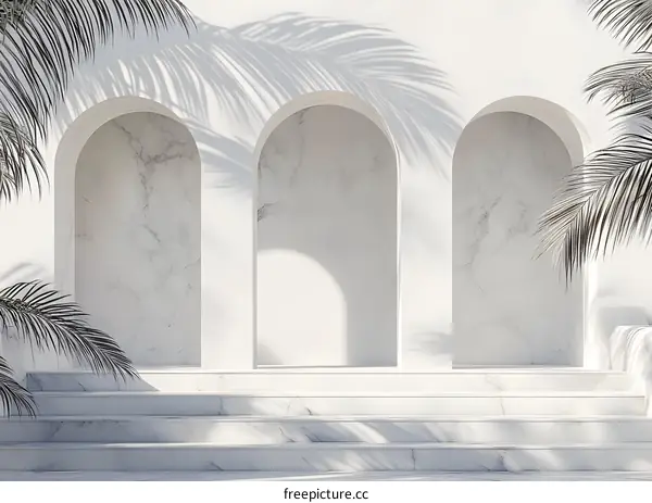 White Marble Archway with Palm Leaf Shadow