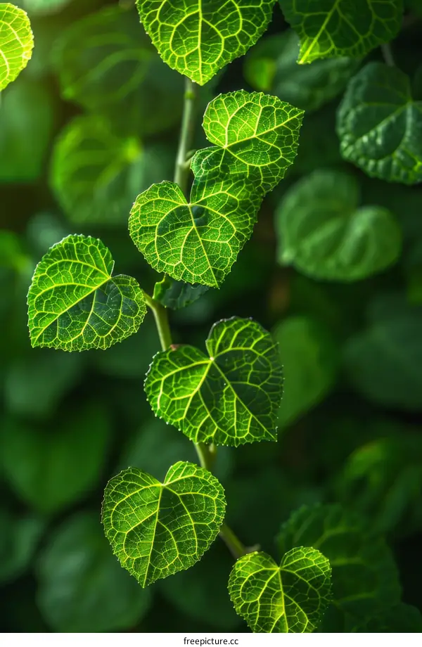 Close-up of Lush Green Heart-shaped Leaves with Distinctive Veins